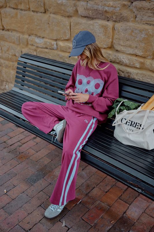 Gigi Wide Leg/Washed Burgundy Sky Blue Side Stripe