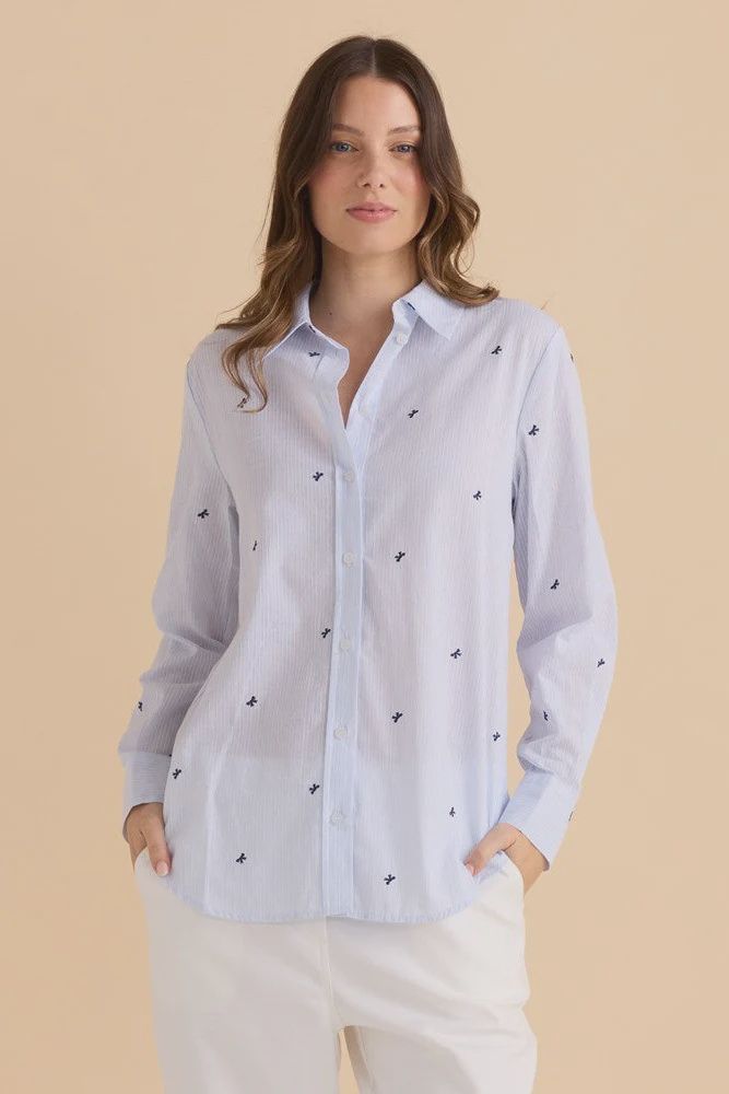 Reid Shirt - Blue Bow Stripe, Size: 12