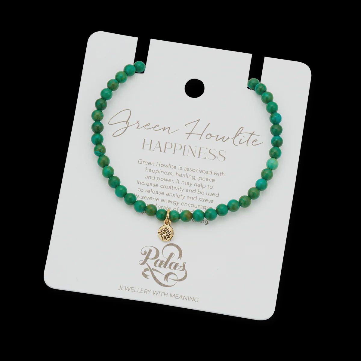Healing Gem Bracelet, Quote: Green Howlite 'Happiness'