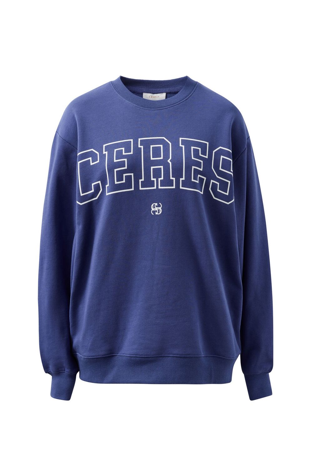 Isla Oversized Slouchy Crew - Washed Navy White Heritage Logo, Size: X Small