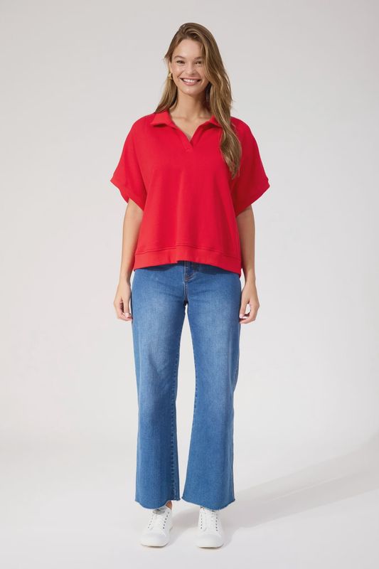 Boston Crop Sweat Top - Red