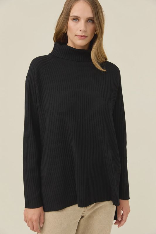 Juno Relaxed Roll Neck Jumper - Onyx