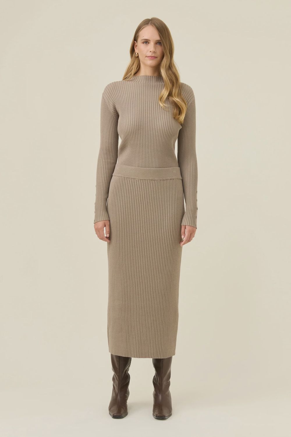 Juno Knit Skirt - Stone, Size: Medium