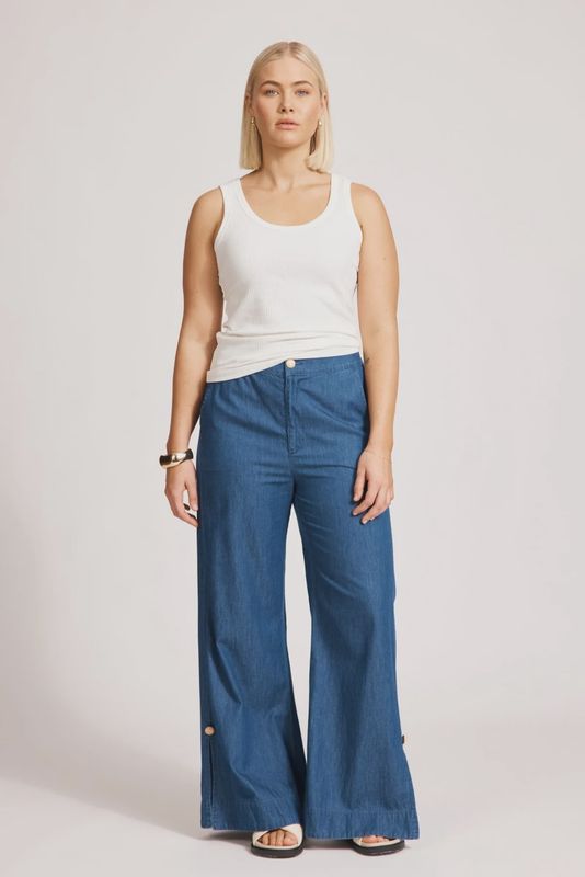 Melenia Denim Split Pant - Indigo