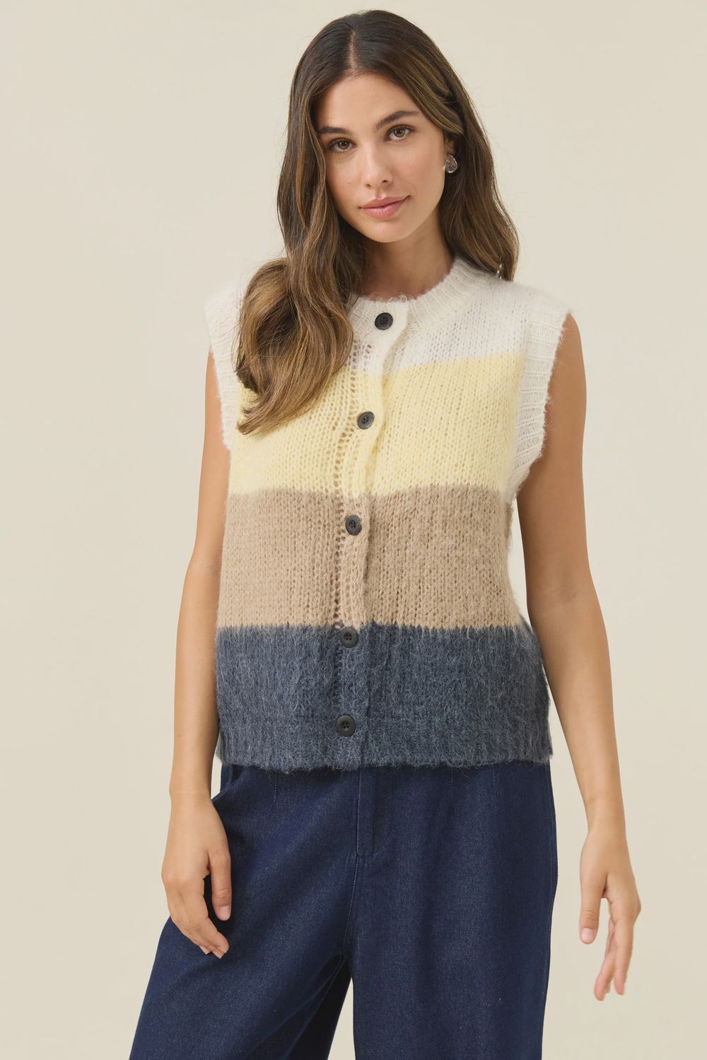 Pallas Stripe Knit Vest - Butter, Size: Small
