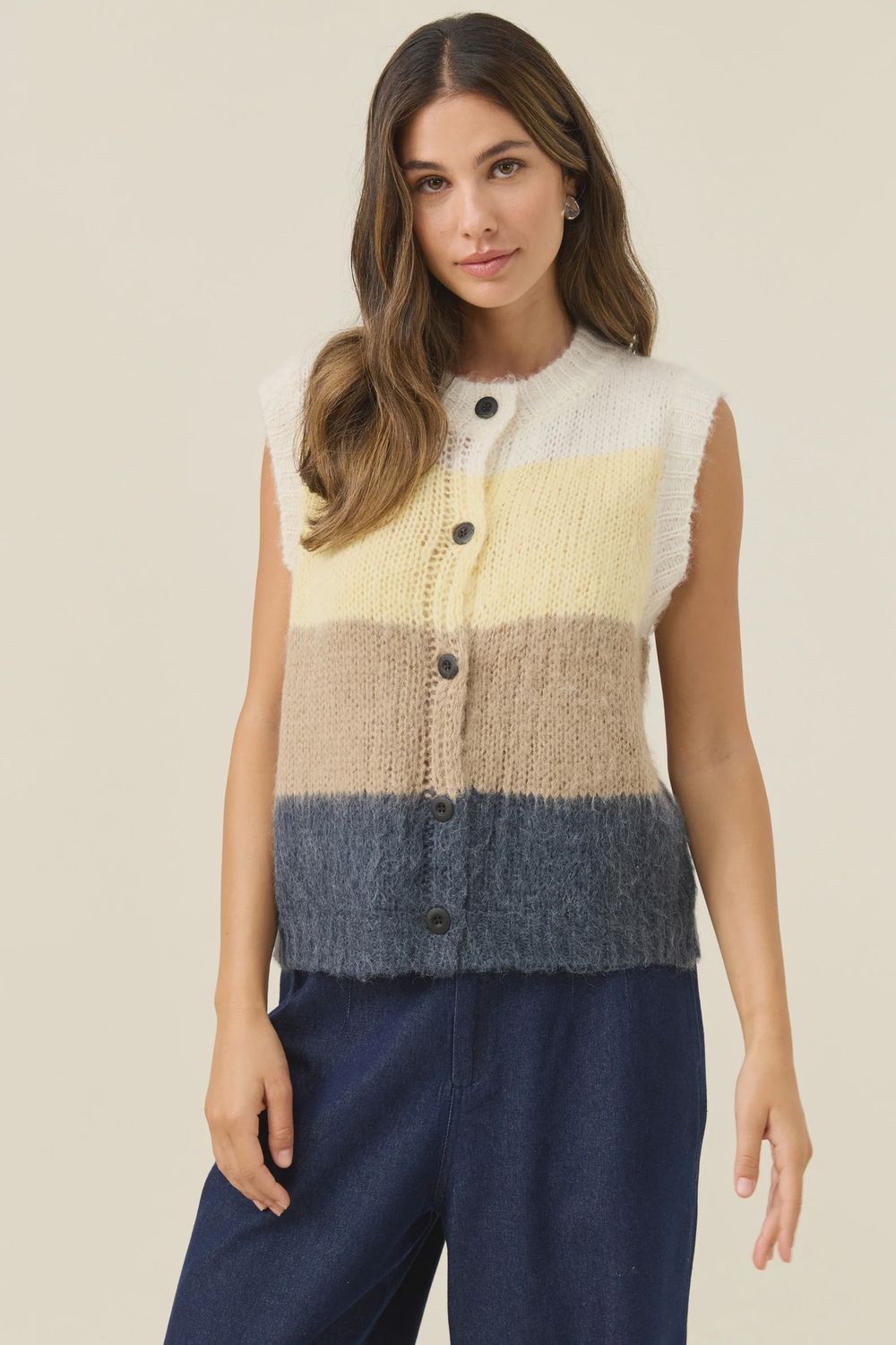 Pallas Stripe Knit Vest - Butter, Size: Small