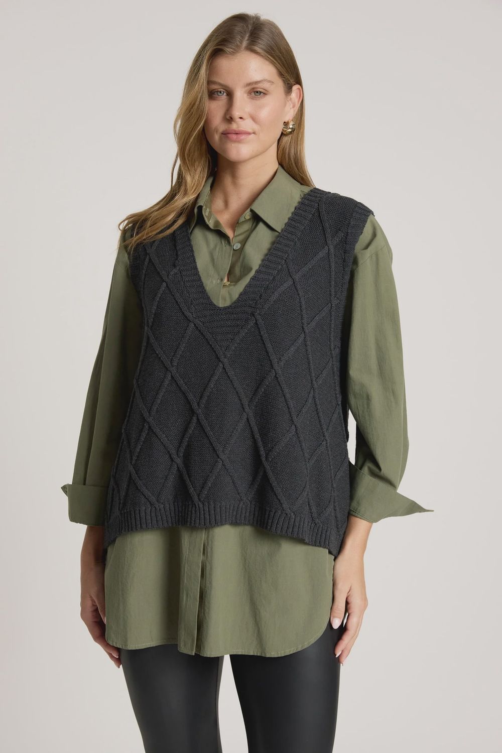 Liora Knit Vest - Char, Size: Medium