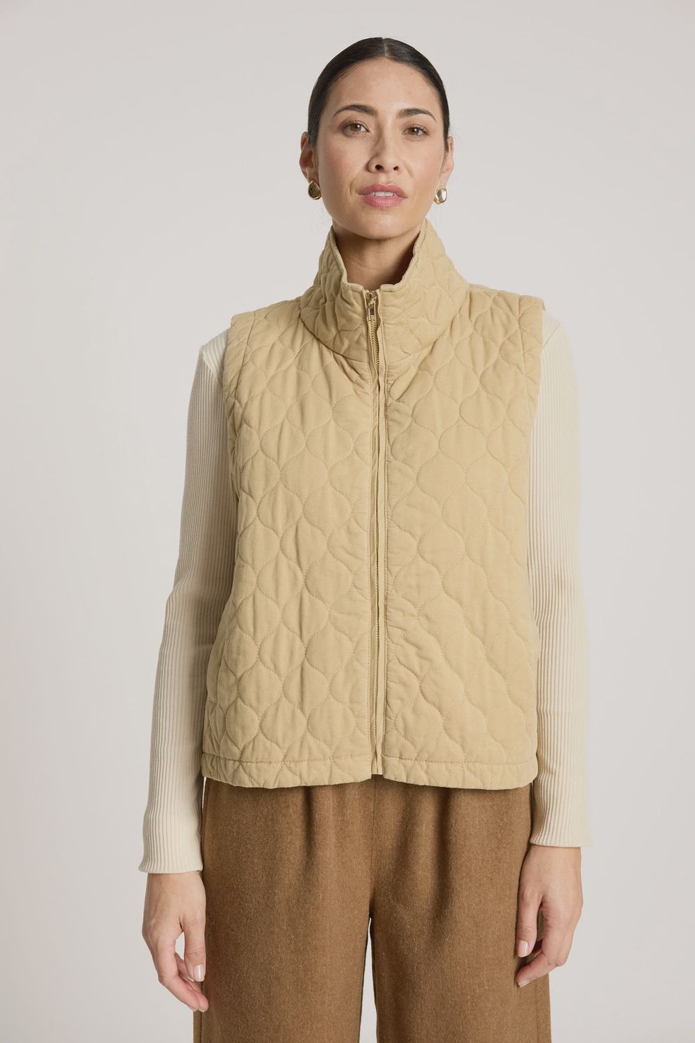 Sansi Quilted Crop Vest - Dune, Size: Large