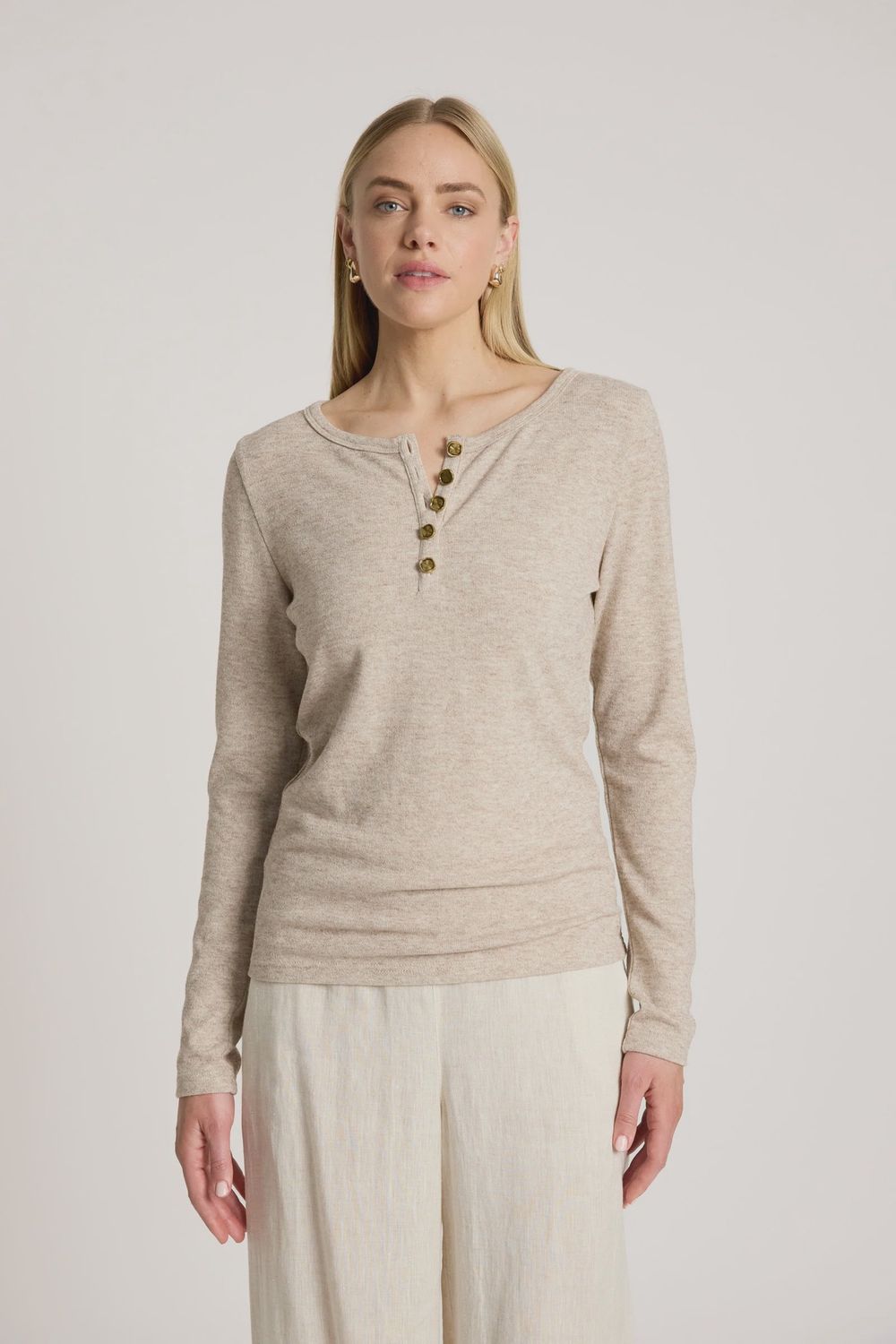Rumi Long Sleeve Top - Bisque, Size: Medium