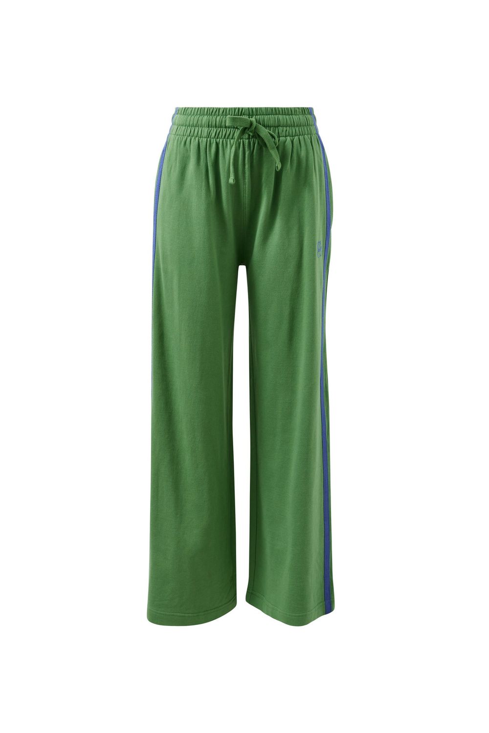 Gigi Wide Leg Terry Trackpant - Pistachio Washed Navy Side Stripe, Size: Medium