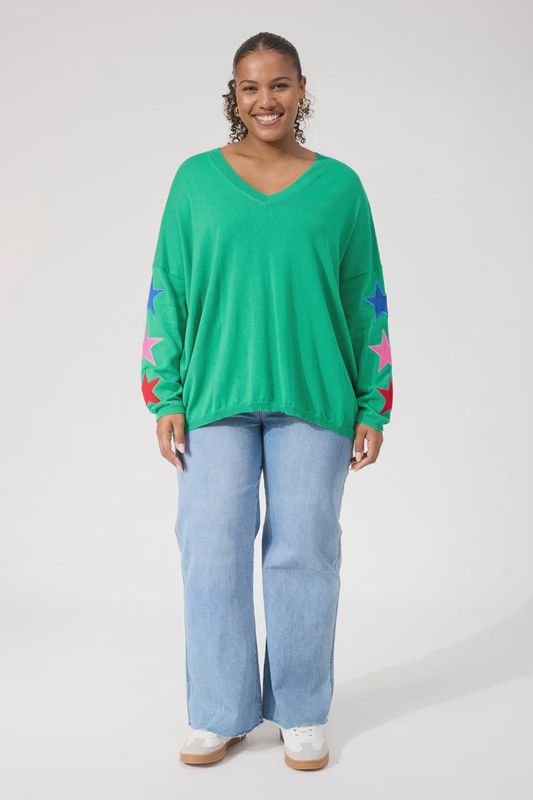 Vermont Star V Neck Jumper - Green