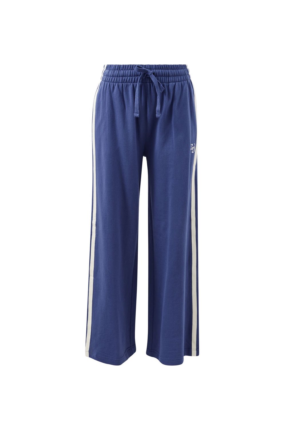 Gigi Wide Leg Terry Trackpant - Washed Navy Side Stripe, Size: Large