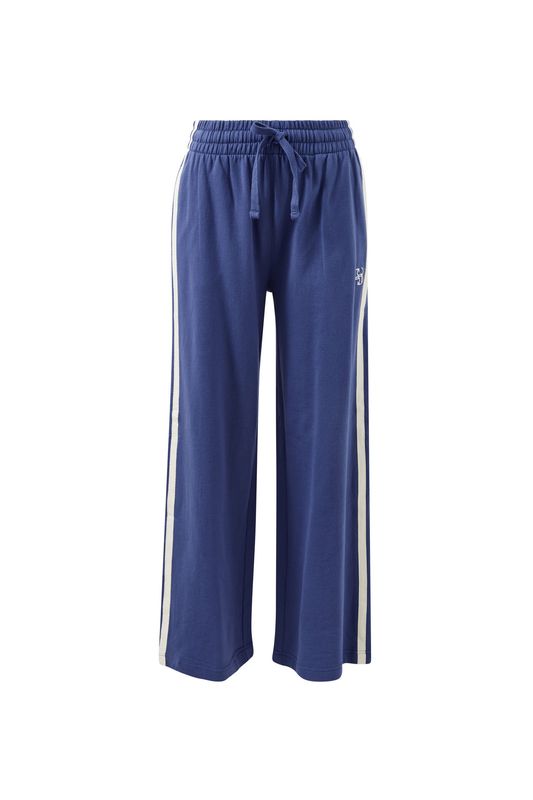Gigi Wide Leg Terry Trackpant - Washed Navy Side Stripe