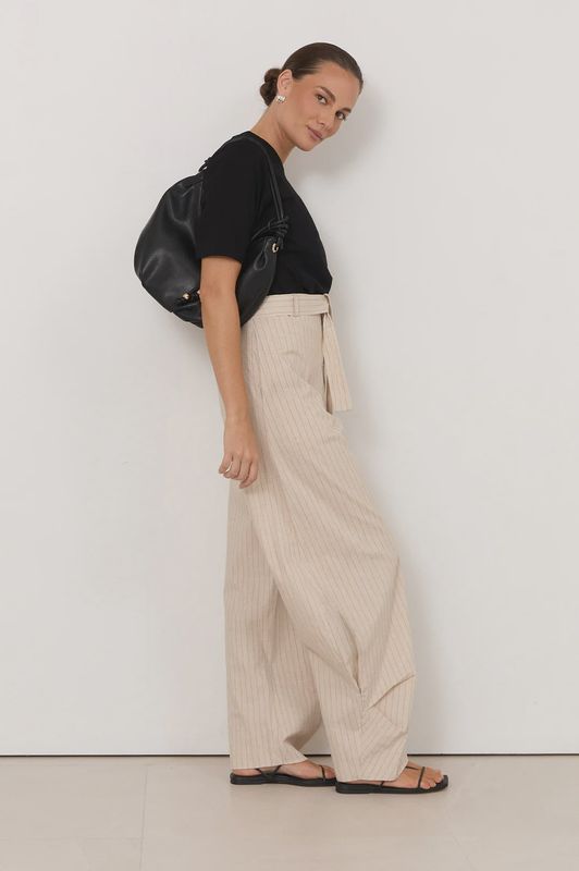 Audrey Pinstripe Tapered Pant - Stone