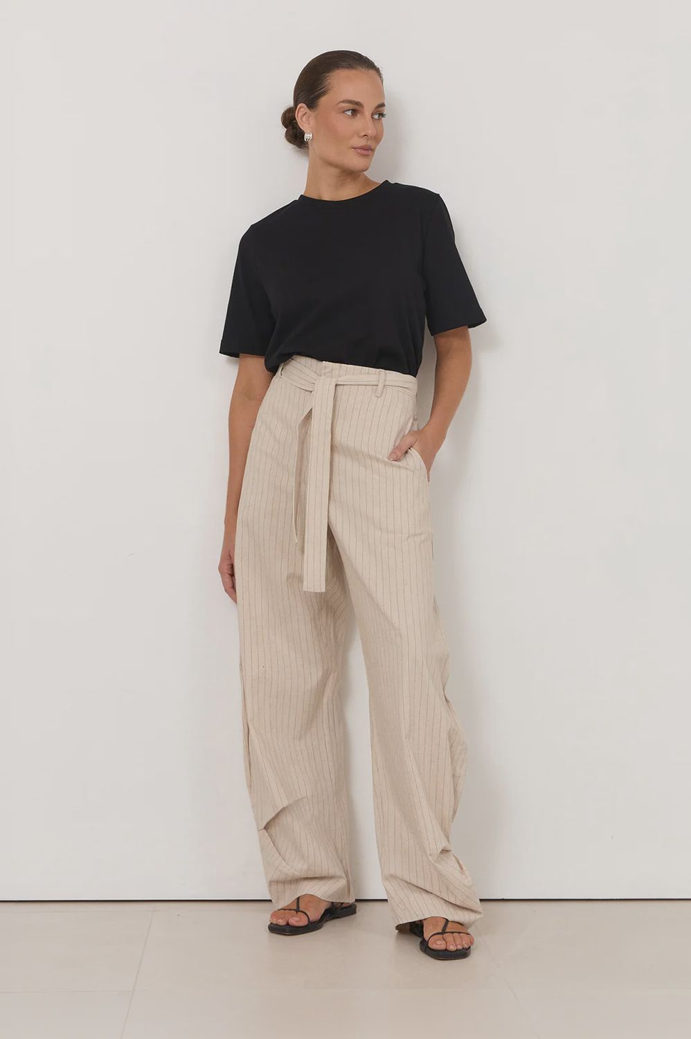 Audrey Pinstripe Tapered Pant - Stone, Size: 14