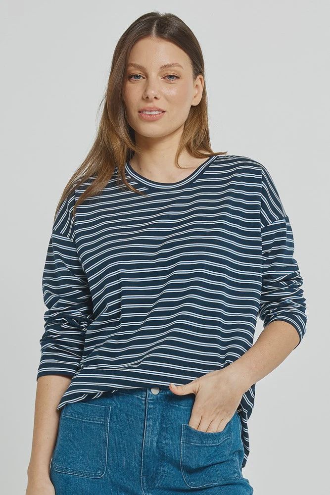 Vienna Tee - Navy/White/Blue Stripe, Size: 18