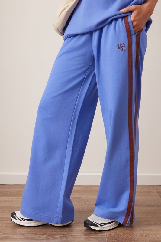 Gigi Wide Leg Terry Trackpant - Vintage Blue Mixed Side Stripe