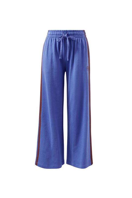 Gigi Wide Leg Terry Trackpant - Vintage Blue Mixed Side Stripe
