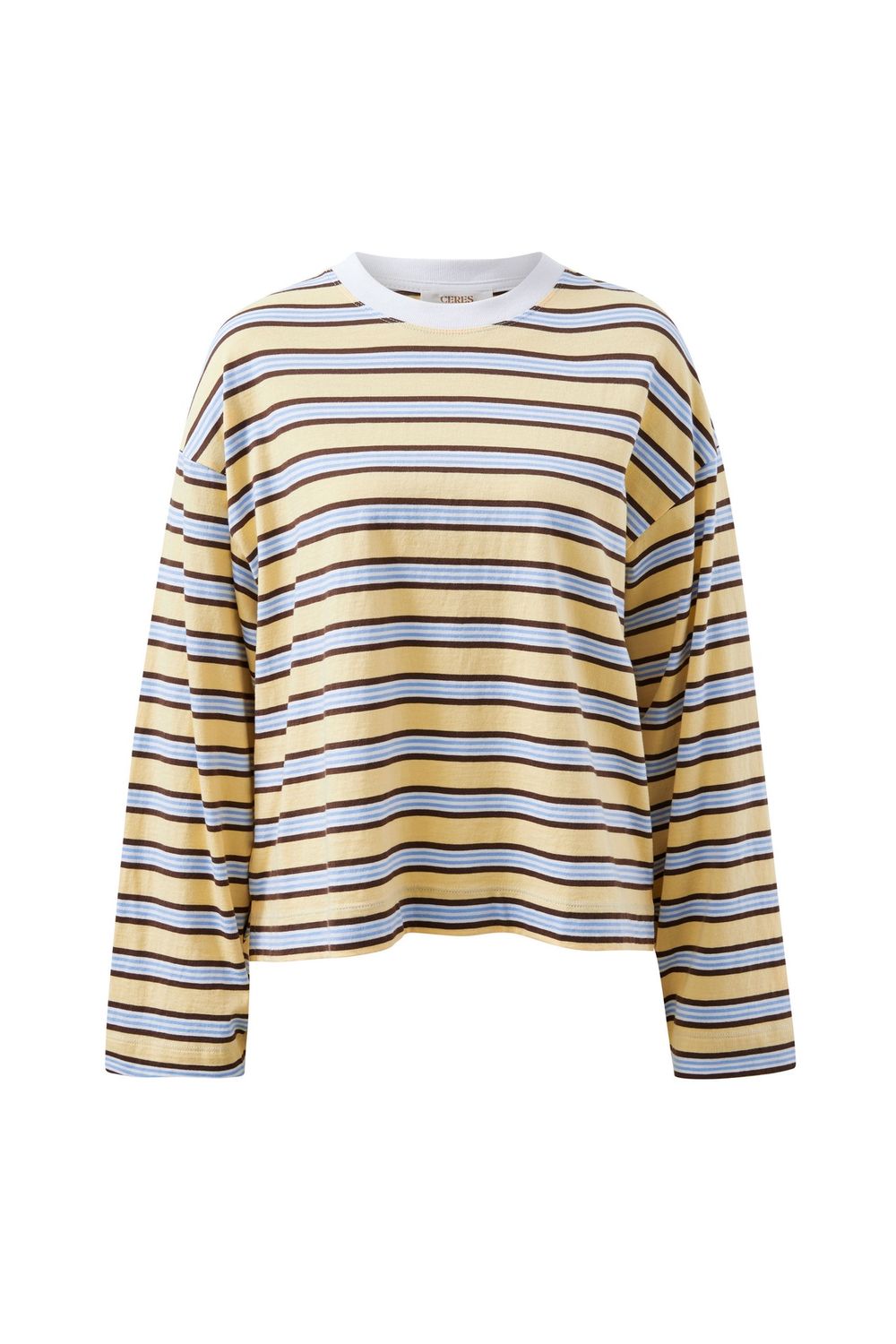 Beau Long Sleeve Slouchy Tee - New Butter Brunette Stripe, Size: X Small