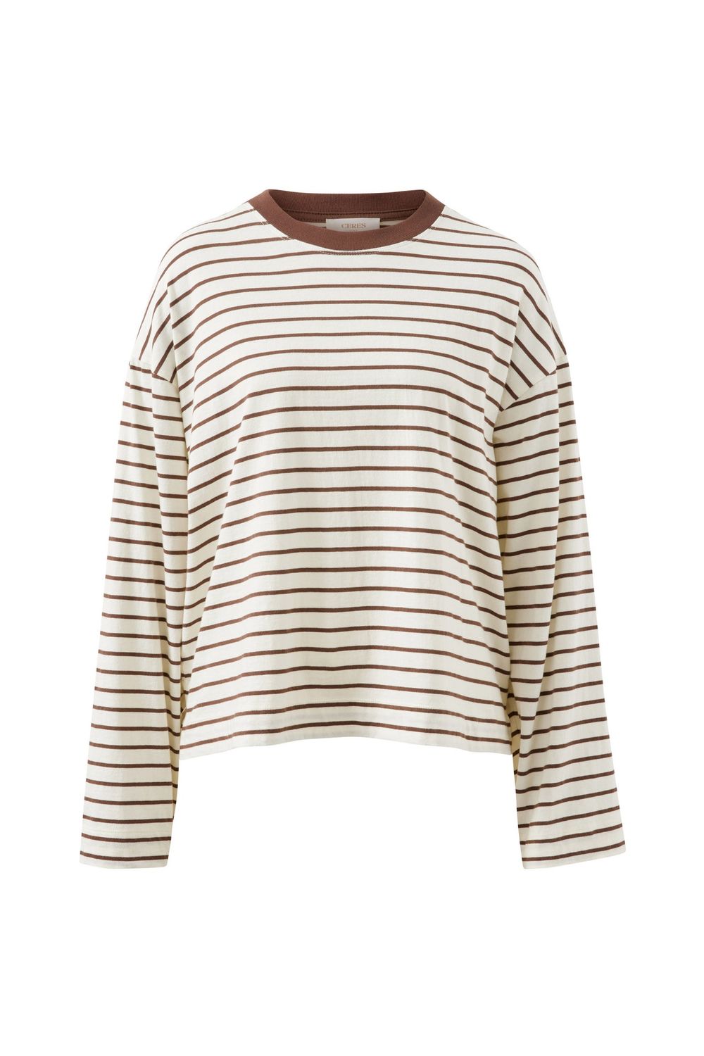 Beau Long Sleeve Slouchy Tee - Milk/Brunette Brown Stripe, Size: X Small