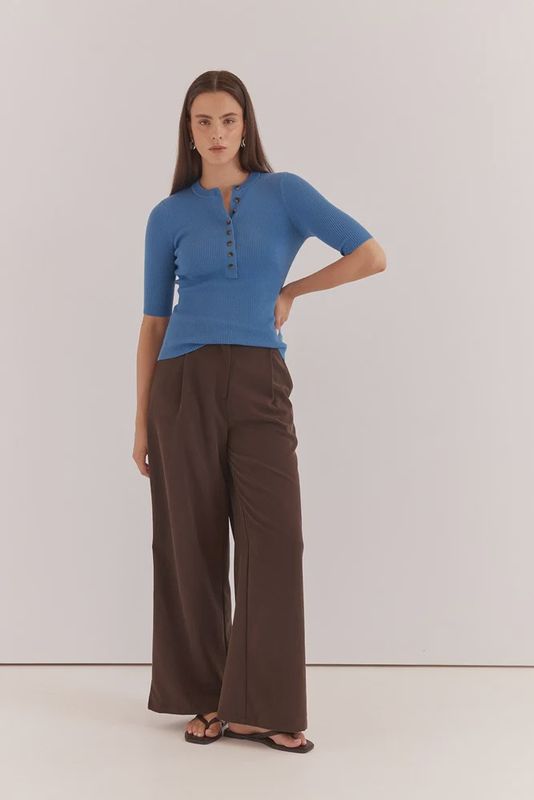 Natalie Wide Leg Trouser - Chocolate