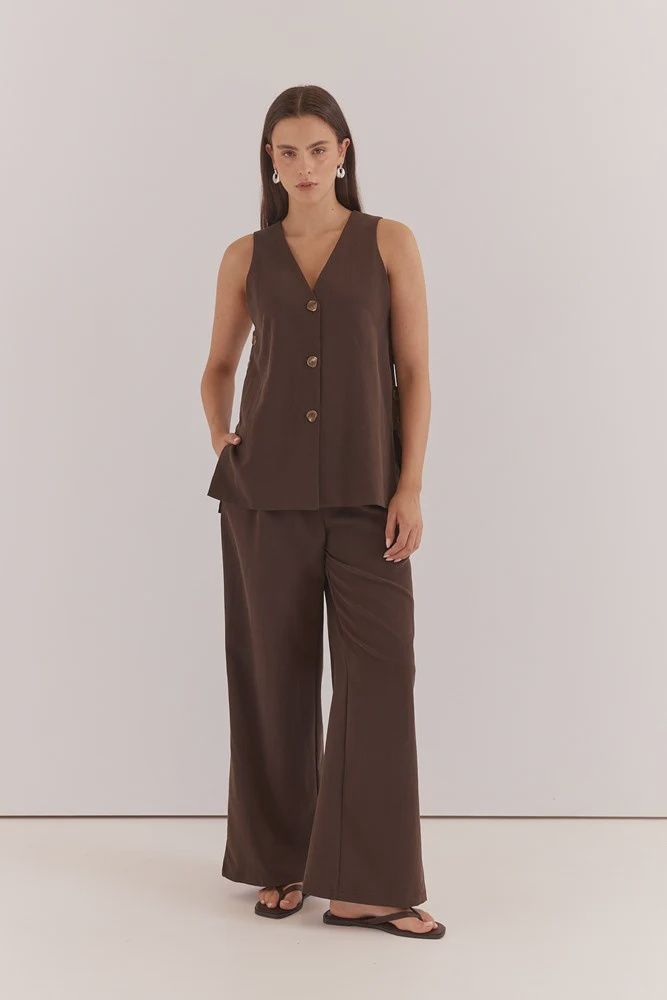 Natalie Wide Leg Trouser - Chocolate, Size: 8