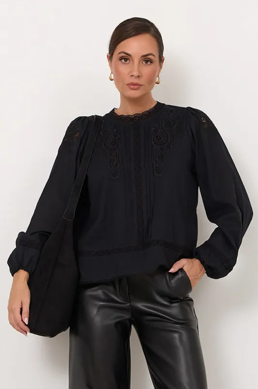 Lou Cut Out Lace Top - Black