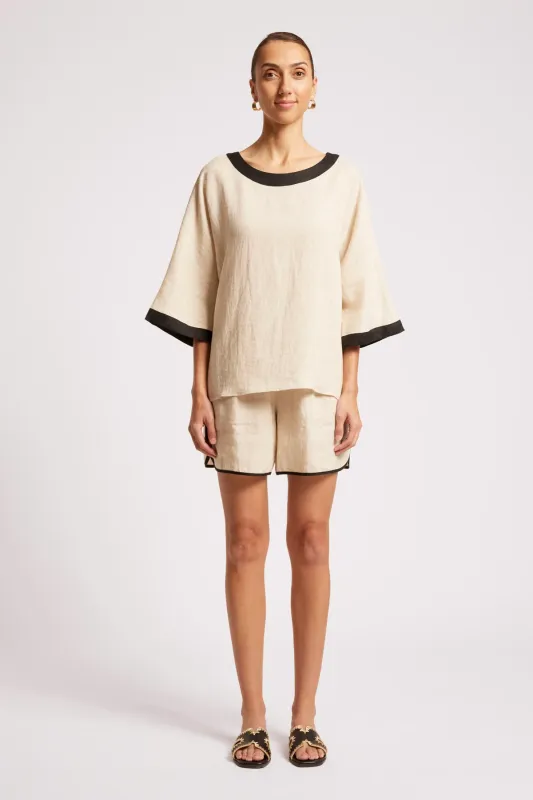 Maris Relaxed Splice Top - Tusk/Black