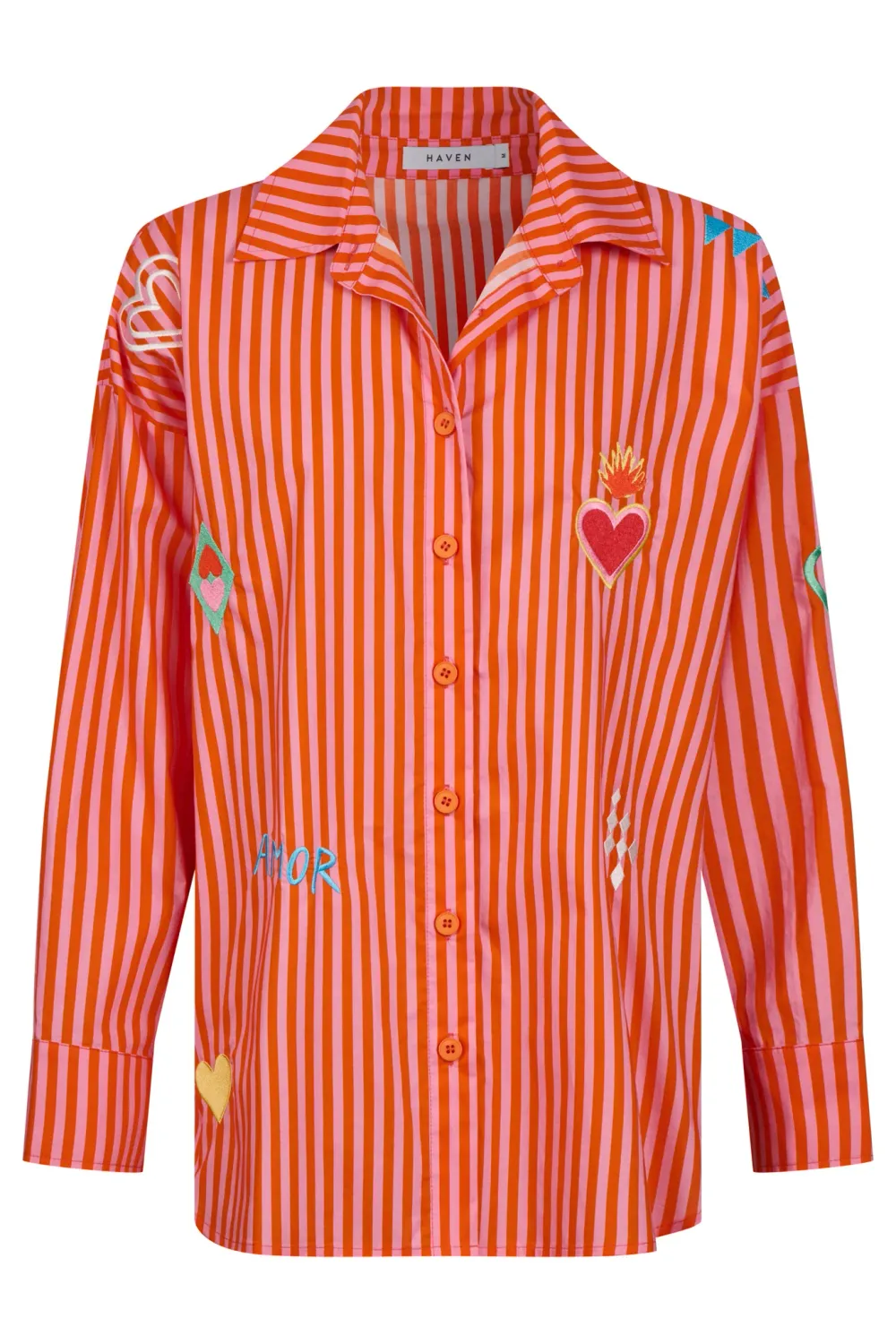 Mykonos Embroidered Stripe Shirt - Pink, Size: Small