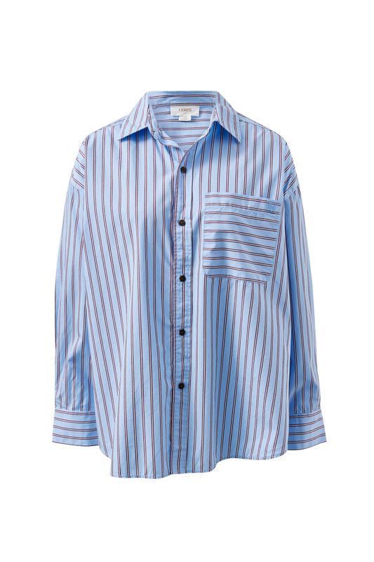 Peta Oversized Shirt - Sky Blue Burgundy Stripe