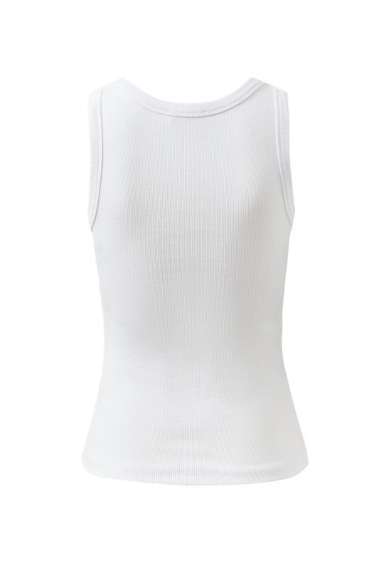 Zoe Contour Rib Scoop Tank - White/Black Monogram Embroidery