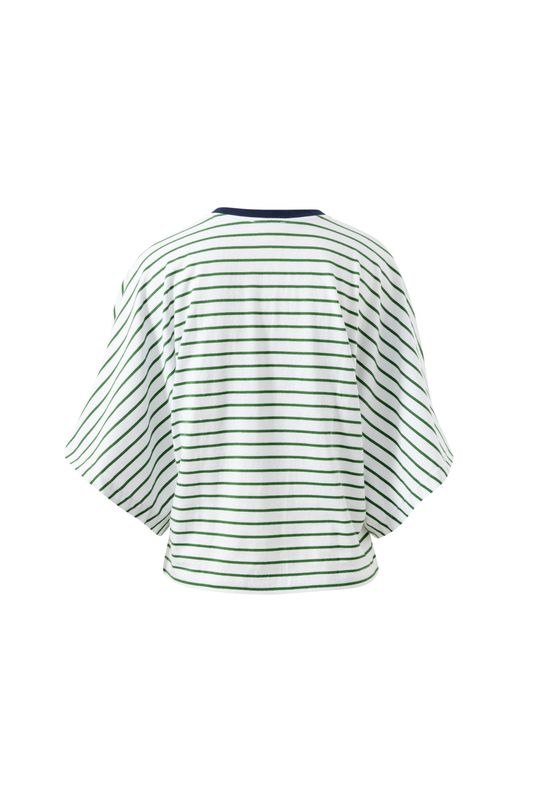 Lucy Relaxed Sleeve Tee - Basil/White Stripe