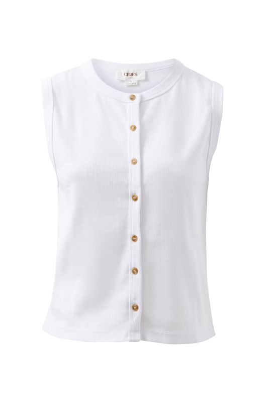 Lyla Button Through Rib Tank - White