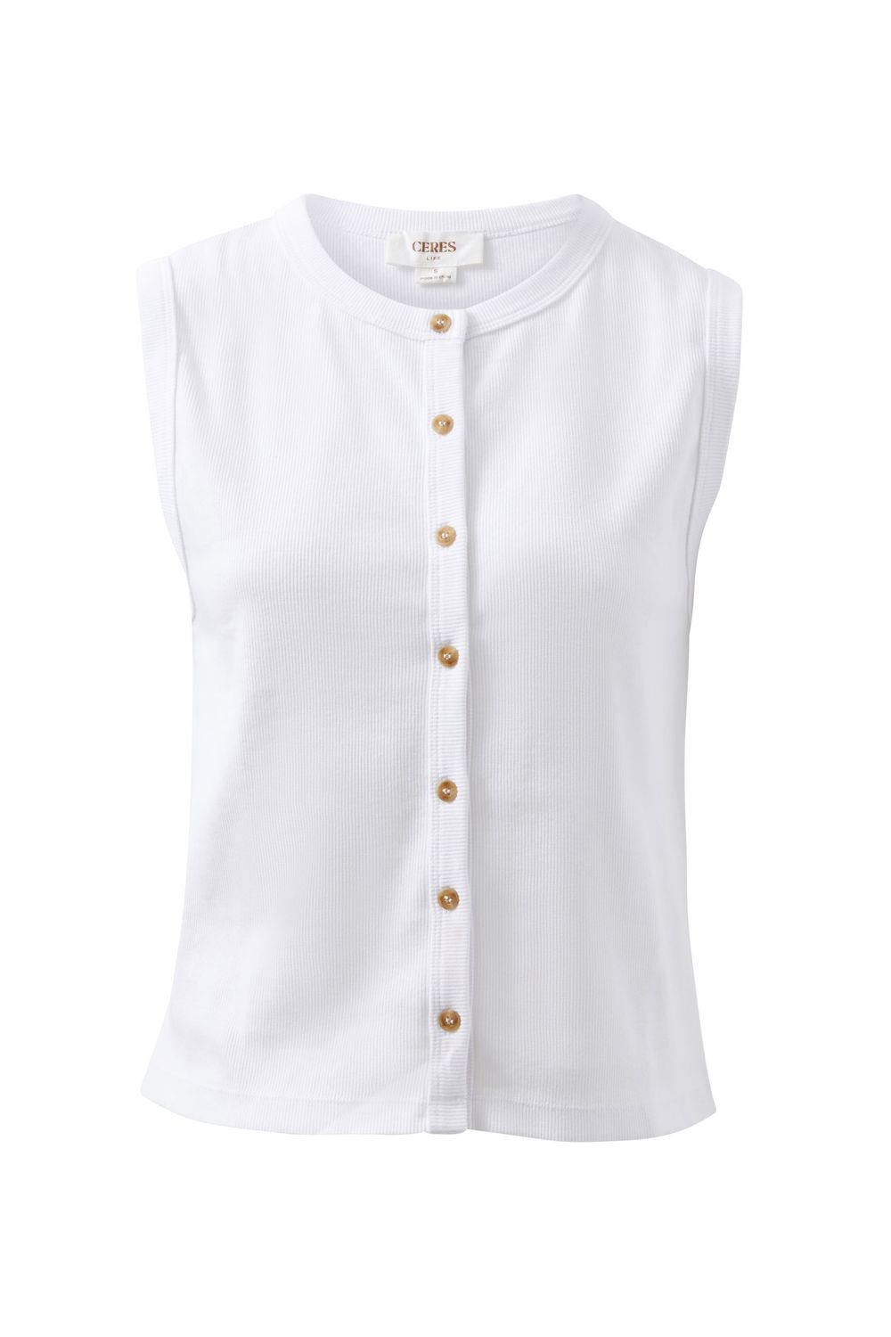 Lyla Button Through Rib Tank - White, Size: Small