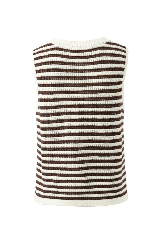 Maddy Mesh Knit Tank - Brunette Stripe