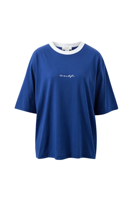 Luna Oversized Tee - Prussian Blue/Ceres Script Embroidery