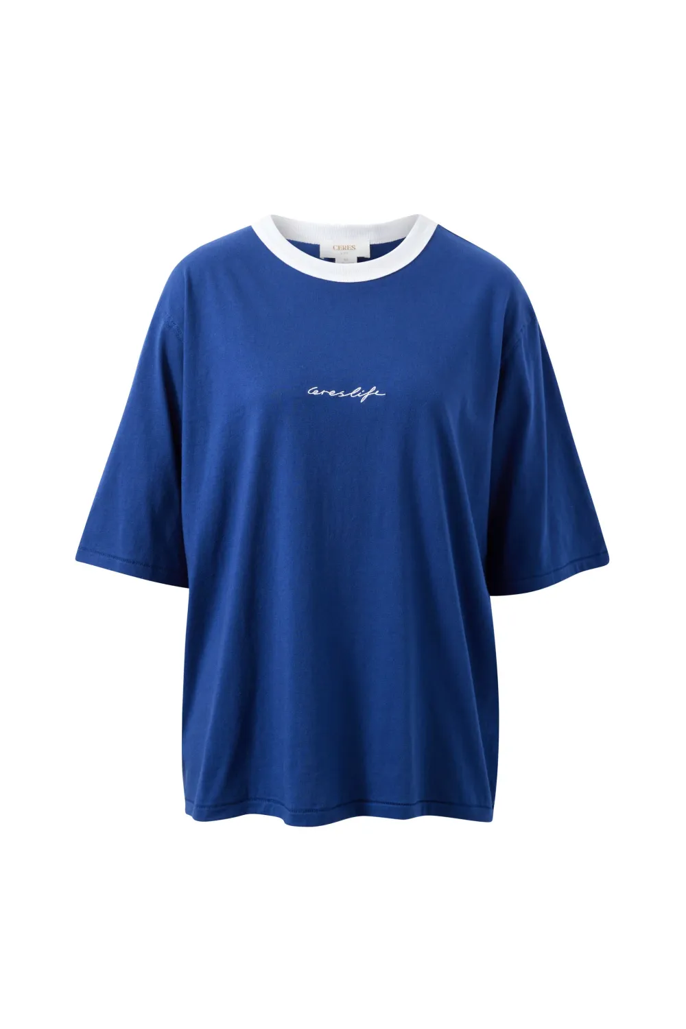 Luna Oversized Tee - Prussian Blue/Ceres Script Embroidery, Size: XX Small