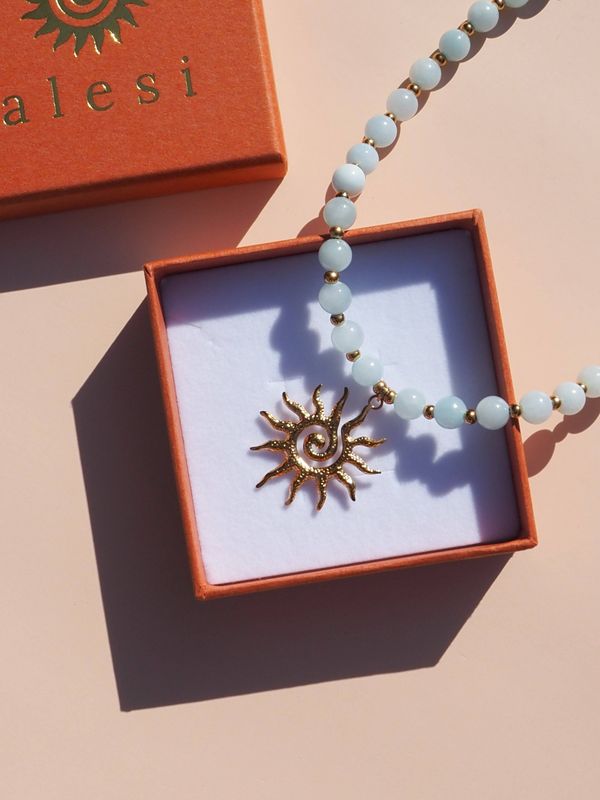 Spiral Sun - Blue: (Gold) 18K Gold over Stainless Steel