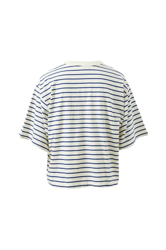 Phoebe Premium Tee - Milk/Prussian Blue Stripe