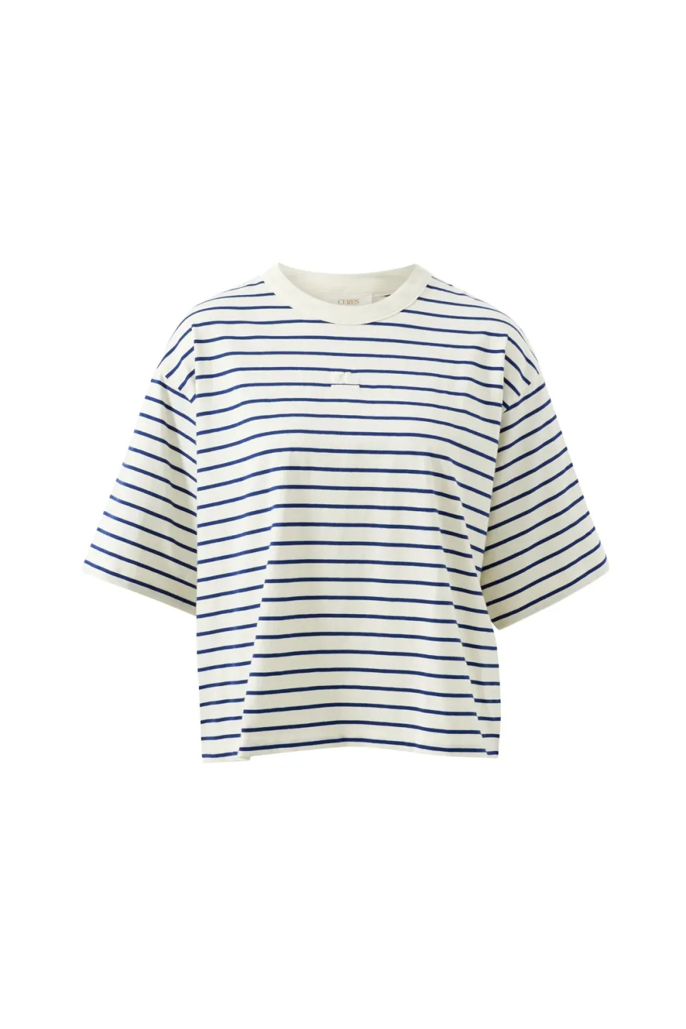 Phoebe Premium Tee - Milk/Prussian Blue Stripe, Size: X Small