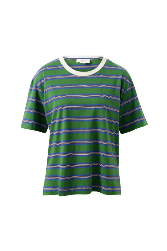 Stevie Slouchy Tee - Basil/Blue Stripe