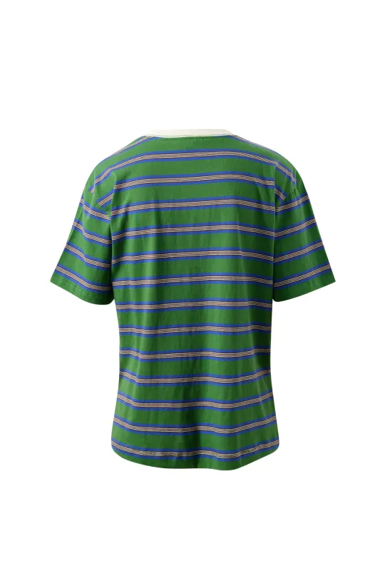 Stevie Slouchy Tee - Basil/Blue Stripe