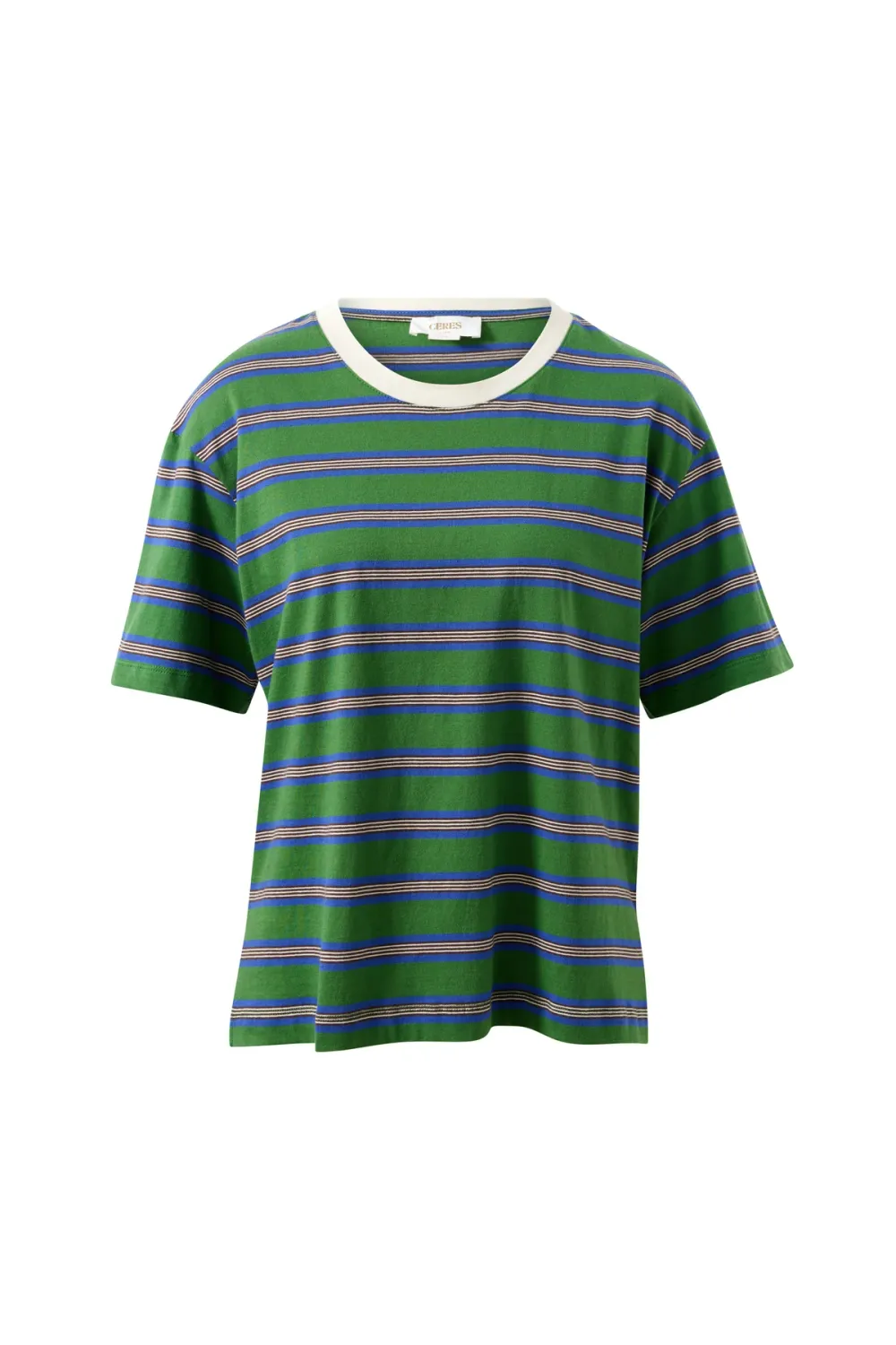 Stevie Slouchy Tee - Basil/Blue Stripe, Size: X Small