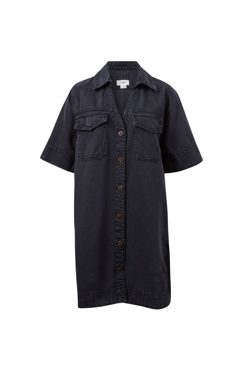 Bonnie Relaxed Shirt Dress - Washed Black, Size: Small