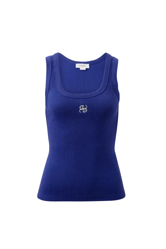 Zoe Contour Rib Scoop Tank - Polo Blue/Butter Monogram