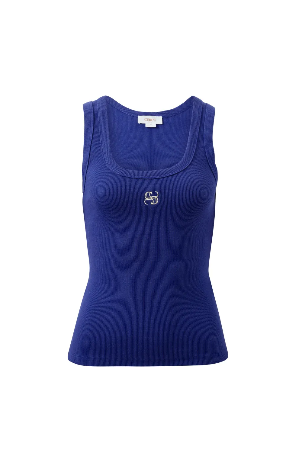 Zoe Contour Rib Scoop Tank - Polo Blue/Butter Monogram, Size: X Small