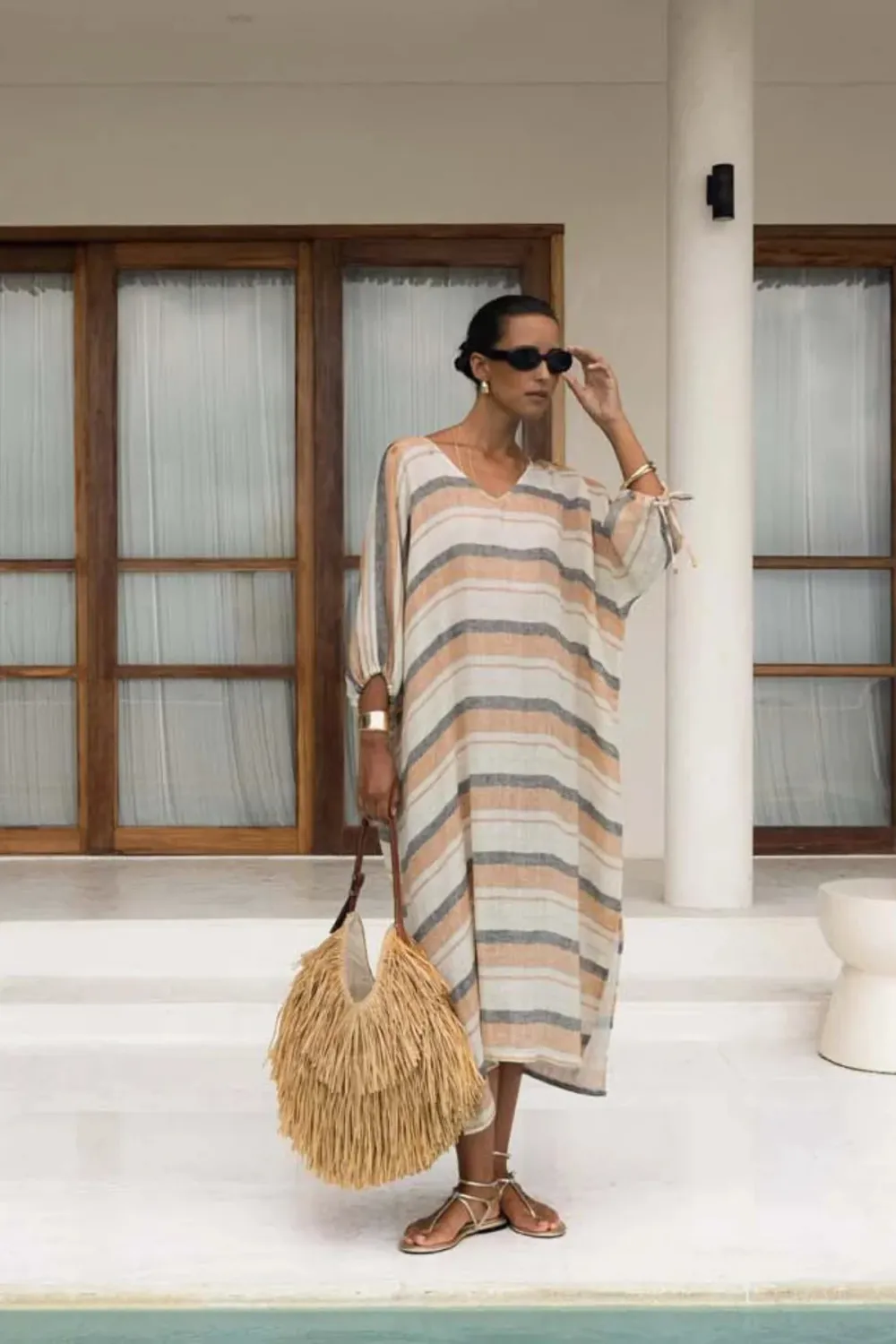 Praiano Knit Kaftan - Stripe, Size: S/M