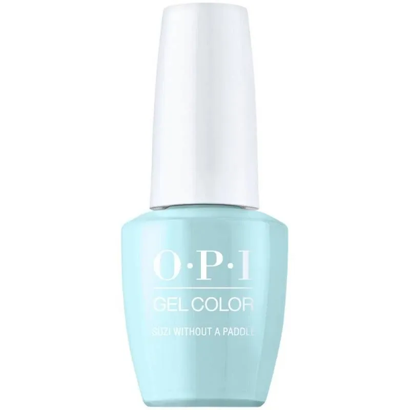 OPI Suzi Without a Paddle vernis gel bleu avec finition brillante. Vernis semi-permanent dans une teinte bleu clair avec une brillance délicate, parfait pour un look frais et aérien.