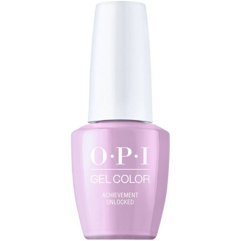 OPI Achievement Unlocked purple gel polish with glossy finish. Semi-permanent nail polish in a rich purple shade with radiant shine, perfect for a bold and confident look.