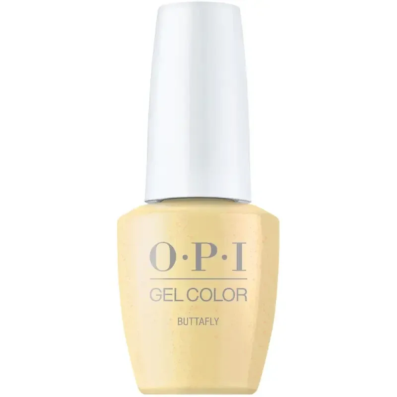 OPI gel polish Buttafly, warm yellow color with a glossy finish, perfect gel polish for a sunny and radiant look.